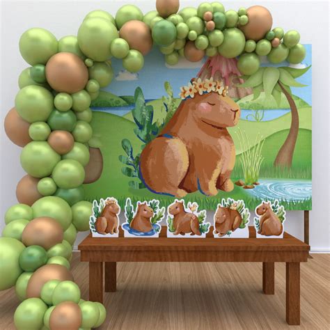 Kit Festa Ouro Capivara Fil Flores Painel Display Fita