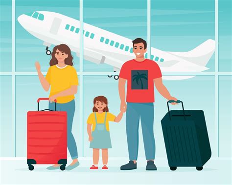 Familia Viajando En El Aeropuerto Con Maletas Vector En Vecteezy