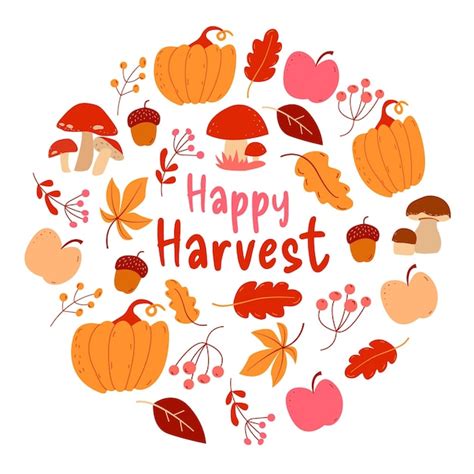 Premium Vector Happy Harvest Round Autumn Illustration With Mushrooms