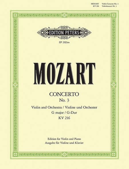 Violin Concerto No 3 In G K216 Edition For Violin And Piano By