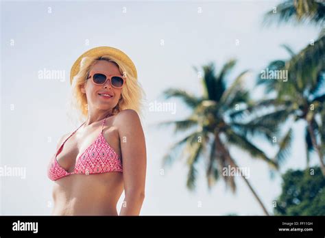 Caucasian Woman In Bikini Outdoors Stock Photo Alamy