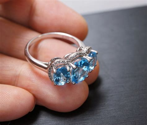 Anillo de topacio azul genuino grande plata de ley tamaño 7 anillo de