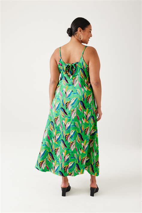 Long patterned satin dress - Green print