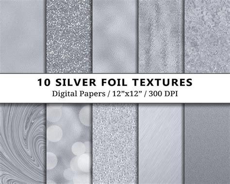 Silver Foil Digital Paper Pack Metallic Glitter Scrapbook - Etsy