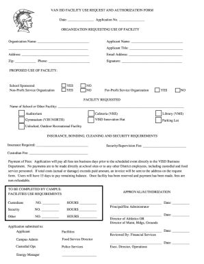 Fillable Online VAN ISD FACILITY USE REQUEST AND AUTHORIZATION FORM Fax