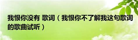 我恨你没有 歌词（我恨你不了解我这句歌词的歌曲试听）拉美贸易经济网