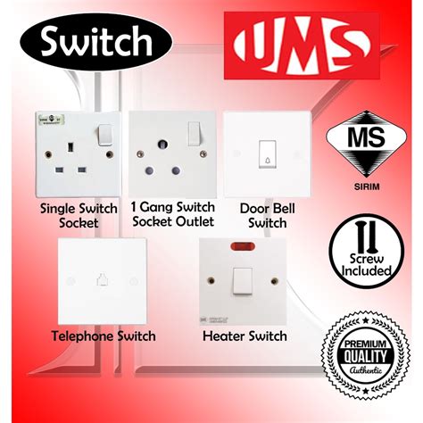 Ums Single Switch Socket 1 Gang Switch Socket Outlet Door Bell Switch Telephone Switch