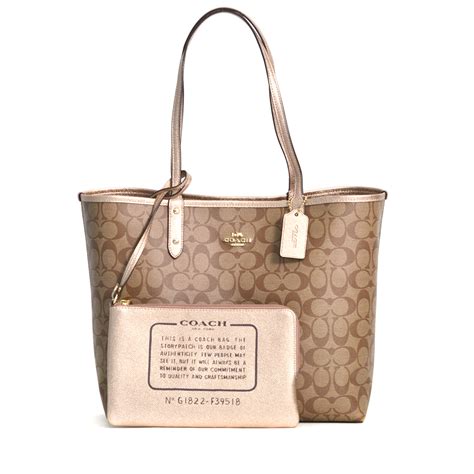 Coach Reversible City Tote Signature Khaki Rose Gold Averand