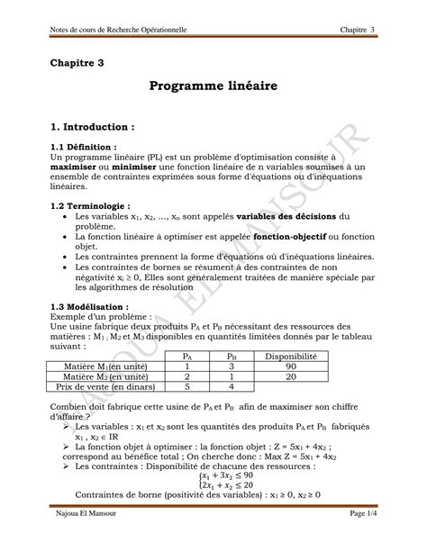 SOLUTION Chapitre 3 Programme Lin Aire Studypool