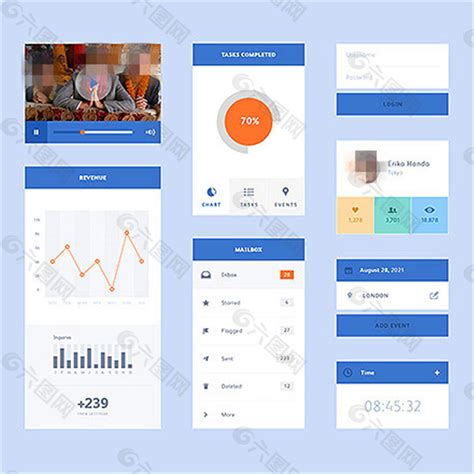 蓝色风格扁平化gui套件网页ui素材免费下载图片编号8166703 六图网