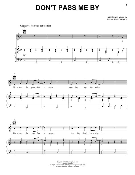 Don T Pass Me By By The Beatles Sheet Music For Piano Vocal And Guitar Chords Right Hand Melody