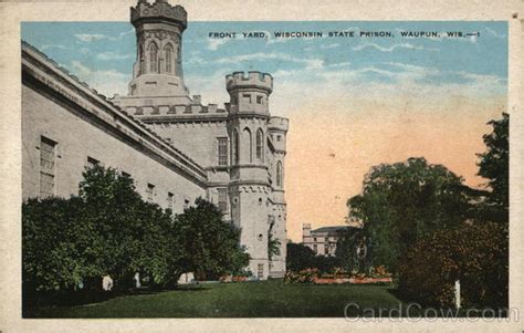 Front Yard Of Wisconsin State Prison Waupun Wi Postcard