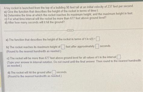 Solved A Toy Rocket Is Launched From The Top Of A Building Chegg