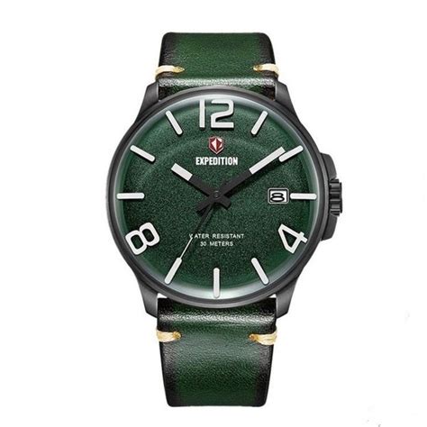 Jual Jam Tangan Expedition E E Pria Black Green Leather Green