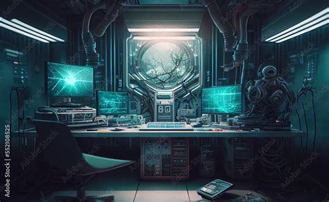 Futuristic Laboratory Room With Several Screens And Hitech Devices