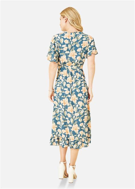 Mela Teal Floral Print Wrap Midi Dress Matalan