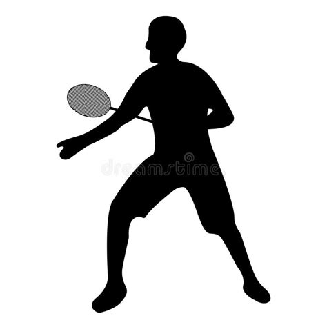 Jugador De Tenis Vectorial Silueta Negra Sobre Fondo Blanco Ilustración