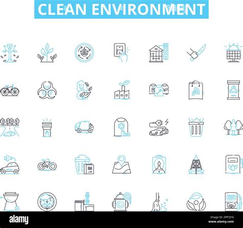 Clean Environment Linear Icons Set Sustainability Recycling Conservation Greenery Pollution