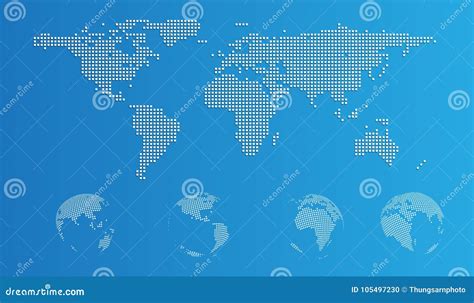 Mapa Del Mundo Punteado En Plano Y Esfera Ilustración Del Vector