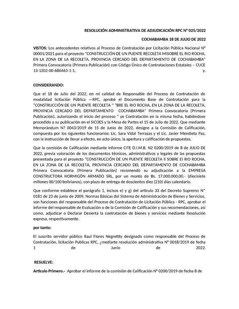 3 Resolución Adjudicacion RESOLUCIÓN ADMINISTRATIVA DE ADJUDICACIÓN