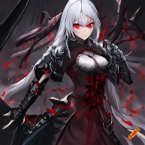 Anime Woman With Long White Hair In Fantasy Knight Armor On Craiyon