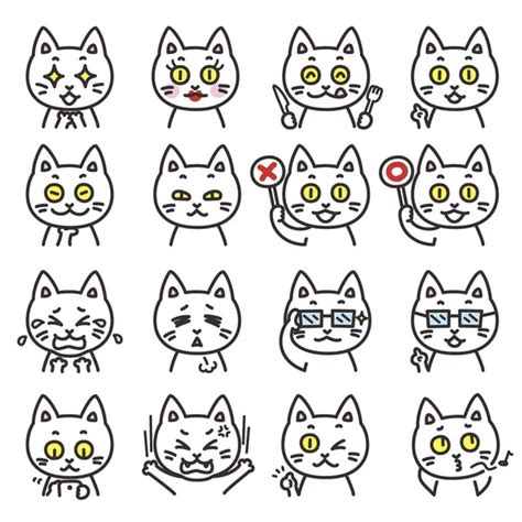 Collection Cute Cats Emotion Faces Various Expressions Editable Stroke