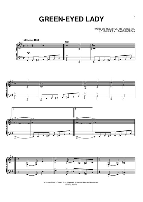 Green Eyed Lady Sheet Music By Sugarloaf For Pianovocalchords