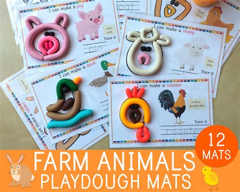 Farm Animals Playdough Mats 12 Visual Cards Play Doh - Etsy Australia