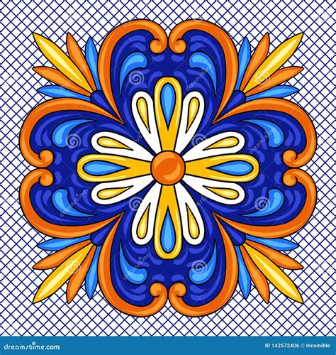 Mexican Talavera Ceramic Tile Pattern Vector Illustration