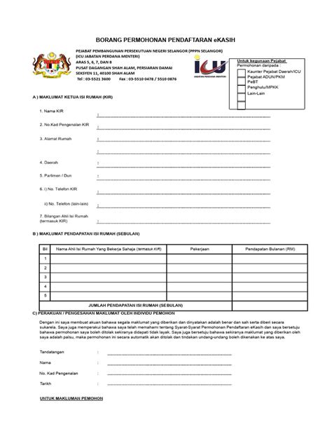 Borang Pendaftaran E Kasih Selangor Convert Word Pdf