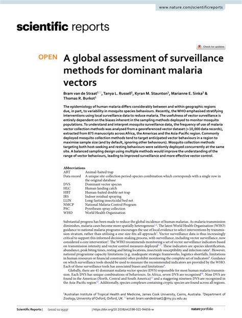 PDF A Global Assessment Of Surveillance Methods For Dominant Malaria