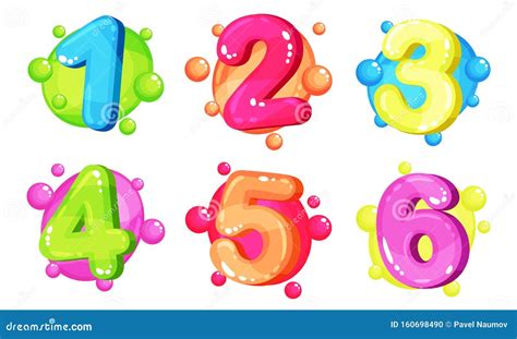 Colorful Bubble Shaped Collection Of Thick Cartoon Numbers Vector