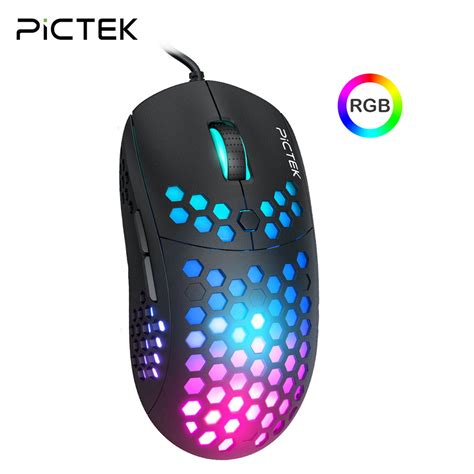 Pictek Pc292 Rgb Gaming Mouse Wired Ultra Light Honeycomb Computer