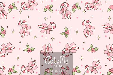 Christmas Bow Candy Cane Pattern Graphic By Catandme · Creative Fabrica