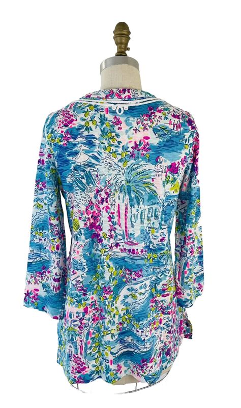 Lilly Pulitzer Kaia Knit Tunic Top Cotton Poscards From Positano Size L