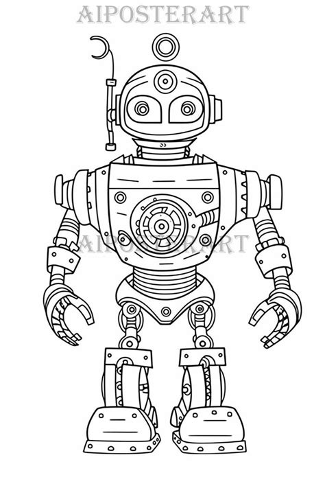 Toy Robot Coloring Page For Kids And Adults Printable Toy Robot Coloring