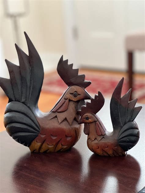 Roosters Wood Carved Etsy