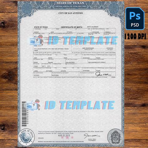 Texas State Birth Certificate Psd Template Texas State Birth Certificate