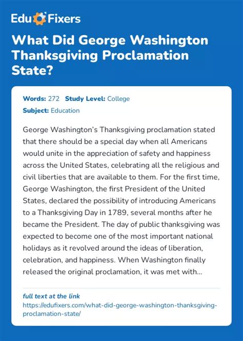 What Did George Washington Thanksgiving Proclamation State?