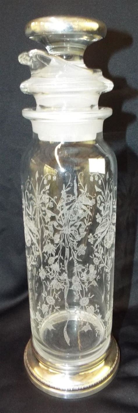 Incised Glass Jar With Sterling Silver Lid And Base