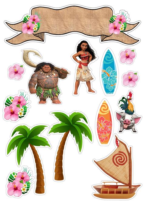 Moldes Grátis para Imprimir Topo de Bolo da Moana Painel Criativo