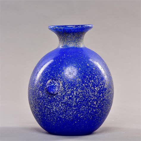 Mid Century Vecchia Blue Scavo Style Murano Glass Vase For Sale At 1stDibs