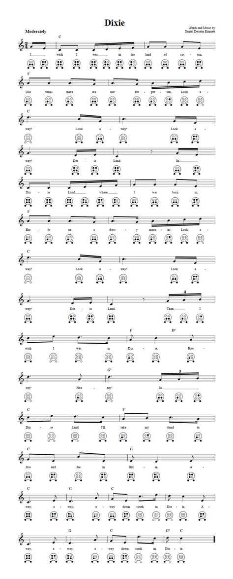 Dixie 6 Hole Ocarina Sheet Music And Tab With Chords And Lyrics