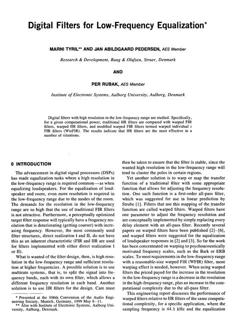 Aes E Library Digital Filters For Low Frequency Equalization