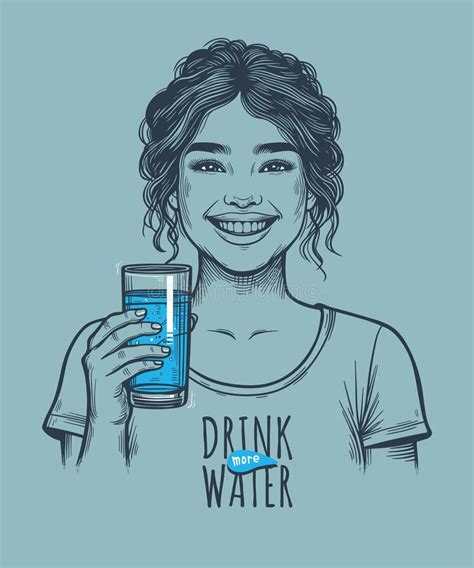 Drink Water Vector Illustration Of A Young Woman Drinking Water Stock Illustration