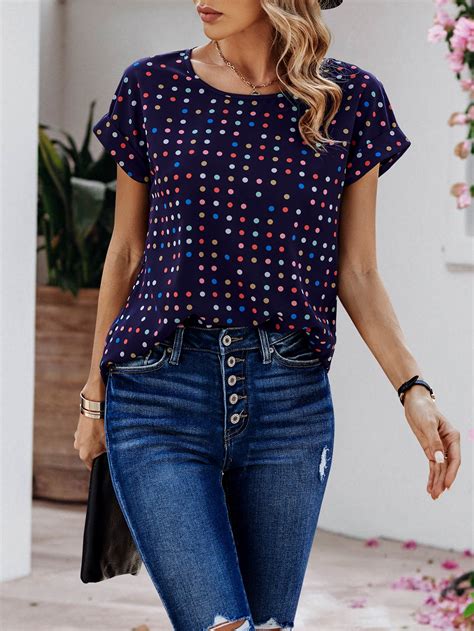 Shein Lune Polka Dot Batwing Sleeve Blouse Shein Usa