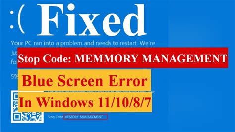 Stop Code MEMMORY MANAGEMENT Blue Screen Error In Windows 11 10 8 7