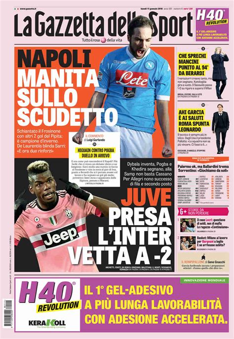 Prima Pagina De La Gazzetta Dello Sport Del 11 Gennaio 2016