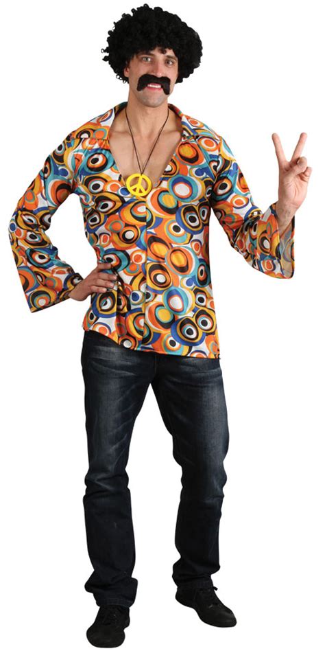 1960s Hippie Shirt Mens Fancy Dress 60s Groovy Retro Hippy Adults