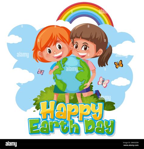 Poster Design For Happy Earth Day With Two Girls In The Park